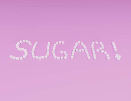 word SUGAR of sugar cubes on pink background, 3d renderの写真素材
