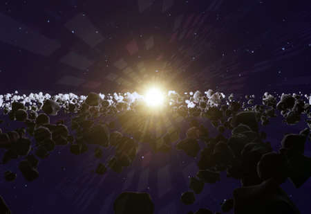 A lot of asteroids or meteorites in space, 3d illustrationの写真素材