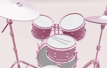 Pink acoustic drum set close up, 3d illustrationの写真素材
