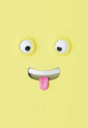 funny guy with cross-eyed stuck out his tongue, cartoon face, cool screensaver on a mobile phone, 3d renderの写真素材