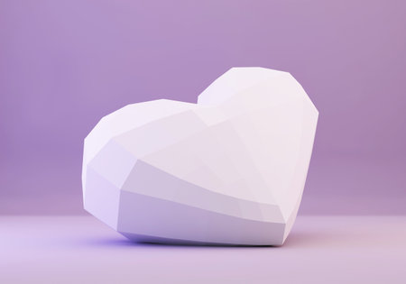 Paper white low poly heart, paper craft work made with love, 3d renderの写真素材