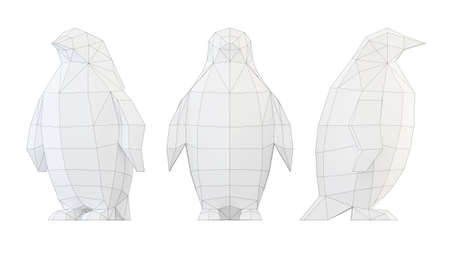 Low poly Penguin isolated on white, polygonal animal, papercraft, 3d renderの写真素材