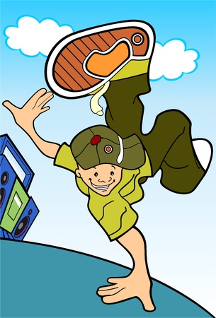 Hip hop guy with radio in background, nice colored, easy to edit colorsのイラスト素材