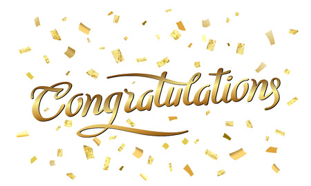 Congratulations. Abstract pattern of random gold confetti with calligraphy lettering in center.のイラスト素材