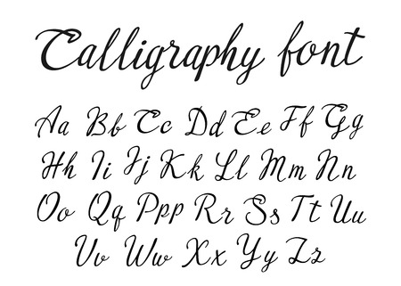 Vector handwritten lettering alphabet, calligraphic font on white backgroundのイラスト素材