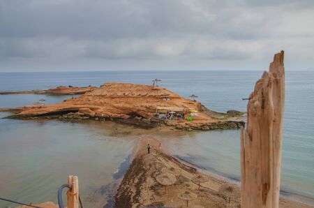 Beautiful Morocco Green Coast Lagoon with Hidden Beachの写真素材
