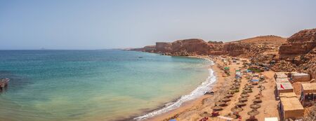 Beautiful Morocco Green Coast Lagoon with Hidden Beachの写真素材