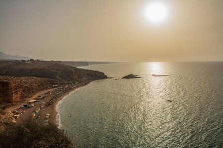 Beautiful Morocco Green Coast Lagoon with Hidden Beachの写真素材