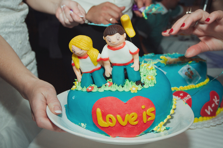 Wedding cake with figurines. Wedding cake. figurinesの写真素材