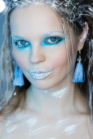 Beautiful Girls Face.Creative Winter Makeupの写真素材