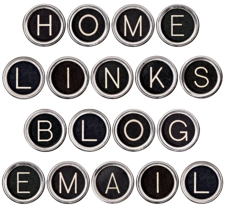Home, Links, Blog and Email banners formed from vintage typewriter keys. Isolated on white. Each key photographed separately for best focus.の写真素材