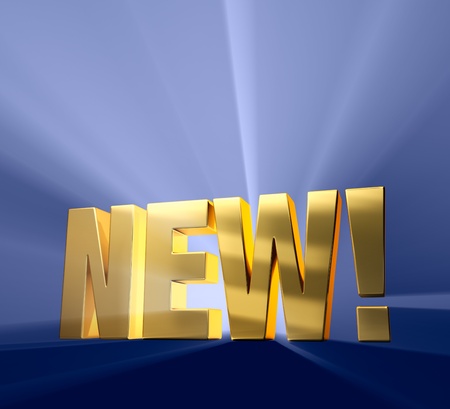 Gold  NEW   on a dark blue background brilliantly backlight with light rays shining through の写真素材