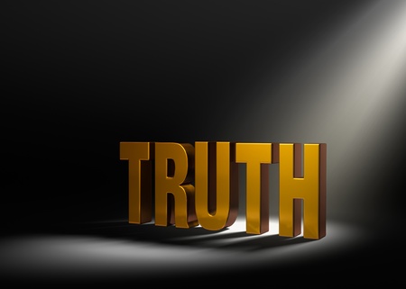 Angled spotlight revealing shiny gold  TRUTH  on a dark background の写真素材