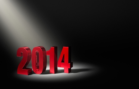 Shiny Red 2014 on dark stage, brightly illuminated from upper left by angled spotlight の写真素材