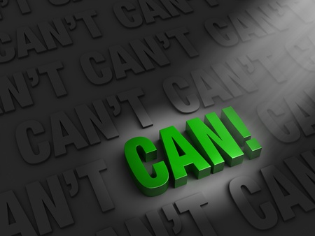 A spotlight illuminates a bright, green  CAN   on a dark background of  CANの写真素材