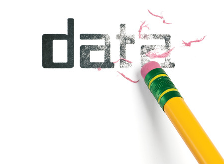 Close up of a yellow pencil erasing the word, の写真素材