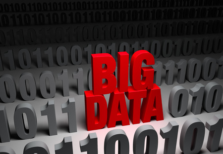 A glaring bright, red  BIG DATA  stands out in a dark field of black computer code の写真素材