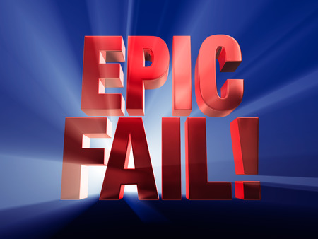 Bold, red  EPIC FAIL   on a dark blue background brilliantly backlit with light rays shining through の写真素材