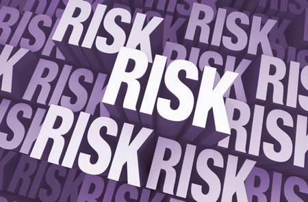 Background filled with the word  RISK  at various heights 