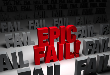 A bold, red \"EPIC FAIL\" stands out in a dark field of gray \"FAIL\"sの写真素材