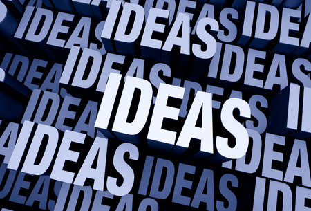 A 3D blue gray background filled with the word \"IDEAS\" repeated many times a different depths.の写真素材