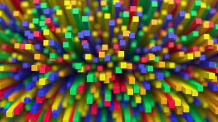 Illustrated image of colorful cubes stretching up towards the camera.  Shallow depth of field with...