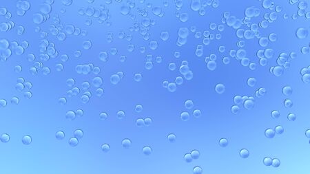 Illustrated image filled with small bubbles rising towards the surface on a light blue background. Focus is on the bubbles in the middle distance.の写真素材