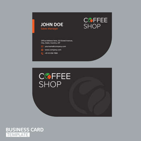 Modern double-sided coffee shop business card template. Landscape orientation. Horizontal layout. Vector illustration.のイラスト素材