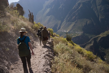 Descending trekking groupの写真素材