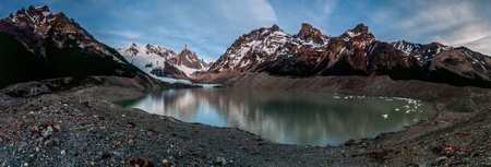 Cerro Torre from to the laguna PANORAMAの写真素材