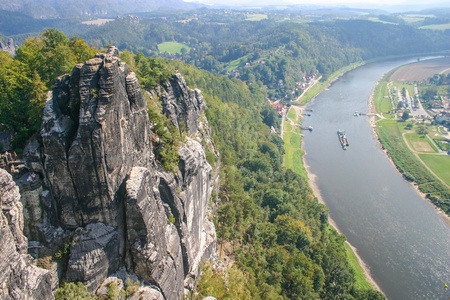 Bastei with Elbe river in Saxonyの写真素材