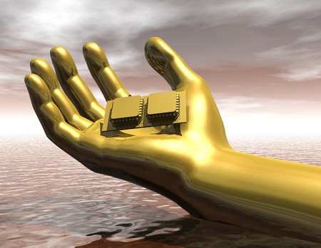 Digital visualization of a hand with chipの写真素材