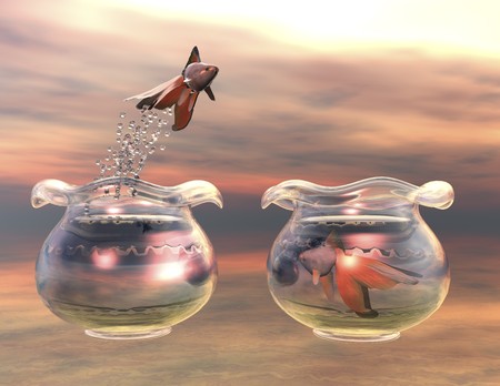 Digital visualization of goldfishesの写真素材