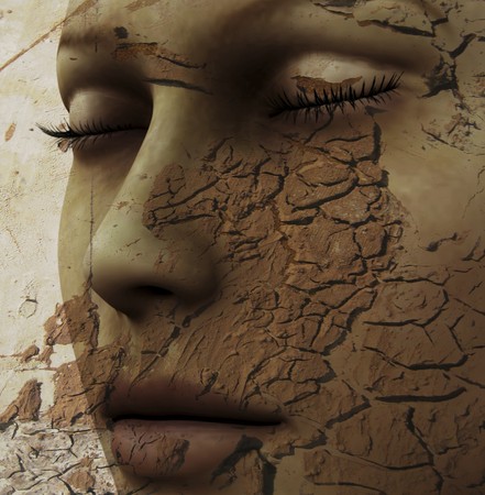 Digital composition of a female face / one of four elements: earthの写真素材
