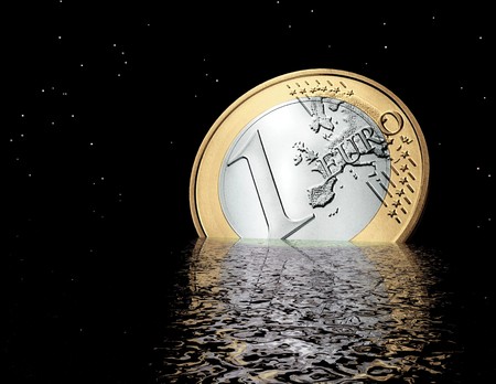digital visualization of a sinking euroの写真素材