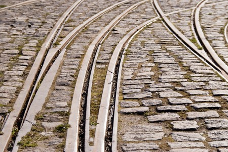 detail of crossing old railroadsの写真素材