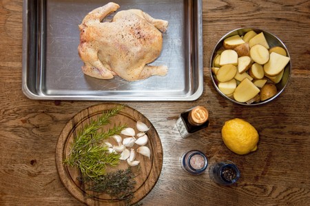 preparation of a  roasted chickenの写真素材