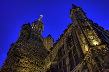 city hall of aachen, germany by night (hdr)の写真素材