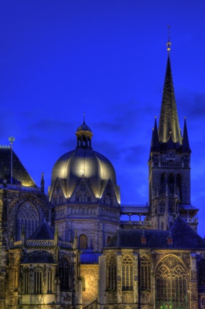 cathedral of aachen, germany by night (hdr)の写真素材