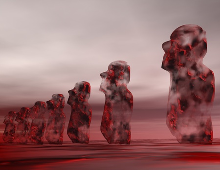 digital visualization of a suurealistic easter island sceneの写真素材