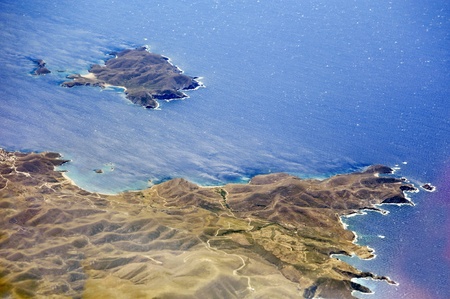 Aerial image of a greek islandの写真素材