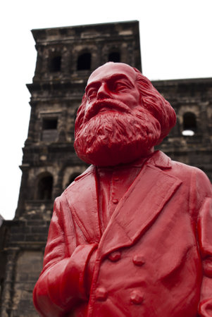Porta Nigra with Marx Installation in Trier Germanyのeditorial素材