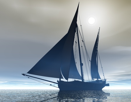digital visualization of a sailing ship