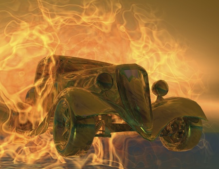 car in flamesの写真素材