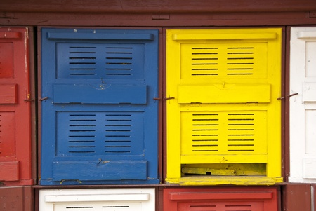 Detail of blue and yellow Honeycombs