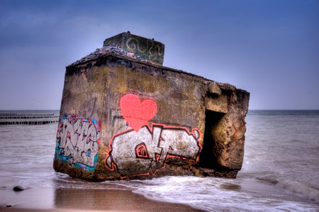 Bunker remains on the Baltic Sea of Germany, HDRのeditorial素材