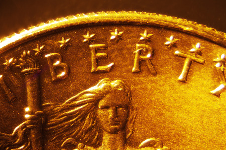 Micro Photo of a Gold Coinの写真素材