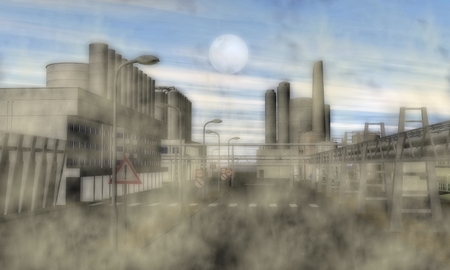 Digital Illustration of a Surreal Industrial Areaの写真素材