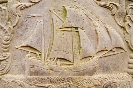 AMRUM, GERMANY - DECEMBER 31, 2014: In Nebel on the North Frisian Island Amrum in Germany the historic Sailor Tombstones have been restored. They are called speaking Grave Stonesのeditorial素材