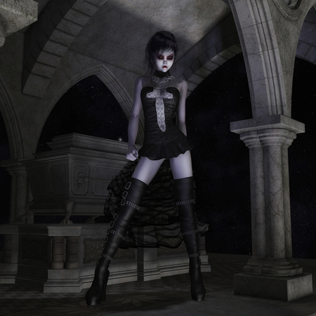 3D Illustration; 3D Rendering of a gothic Femaleの写真素材